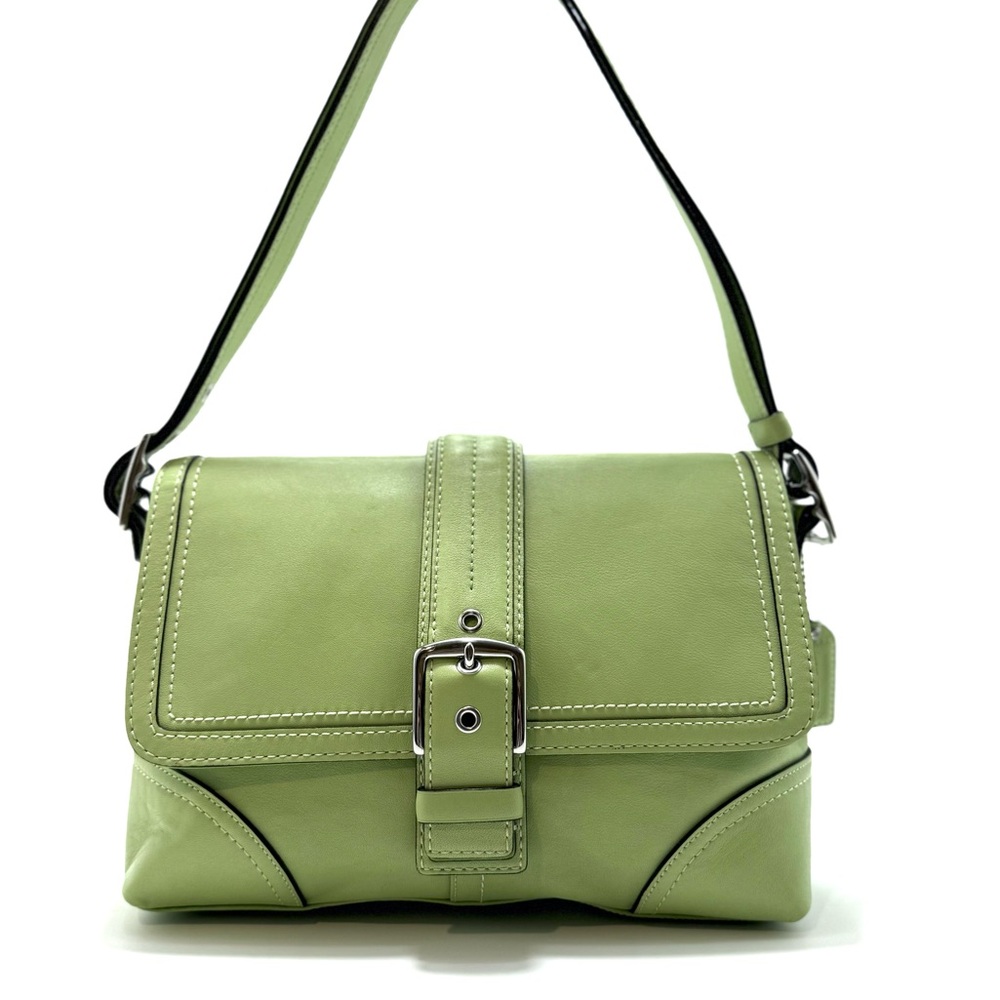 Vintage Coach Buckle Flap Shoulder Bag Soho Pistachio Green Leather F1196 - Picture 3 of 14